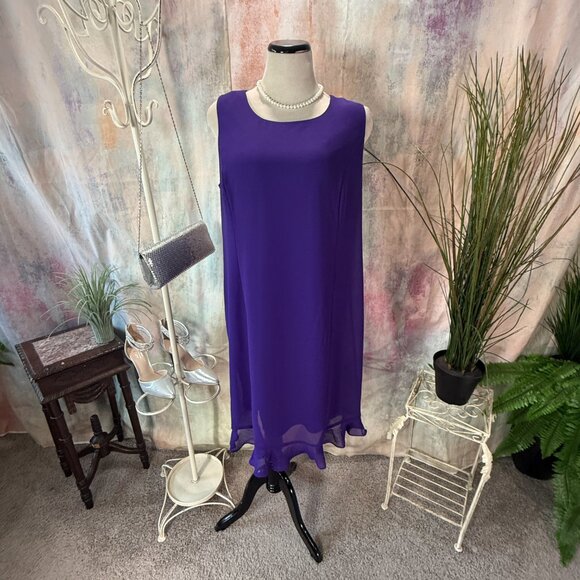 📌Another Thyme Sleeveless Georgette Chiffon Plus Size Ruffled Hem Dress - Picture 1 of 16